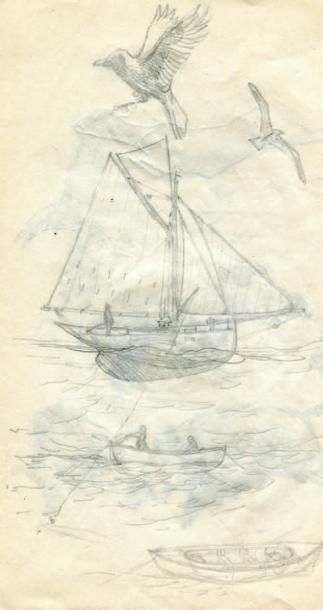 OBERTHÜR (Joseph)
Sangliers. Dessin original,...