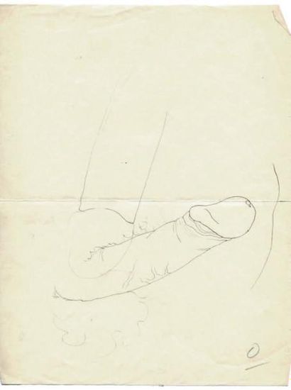 COCTEAU (Jean)
Sexe en érection. Dessin original...