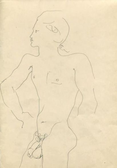 COCTEAU (Jean)
Homme nu à la perruque Louis...