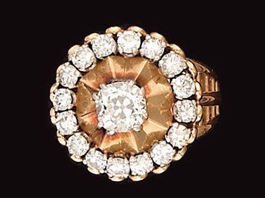 Bague dôme ajouré, en platine et or jaune,...