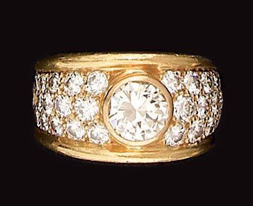 Bague bandeau en or jaune, sertie d'un diamant...