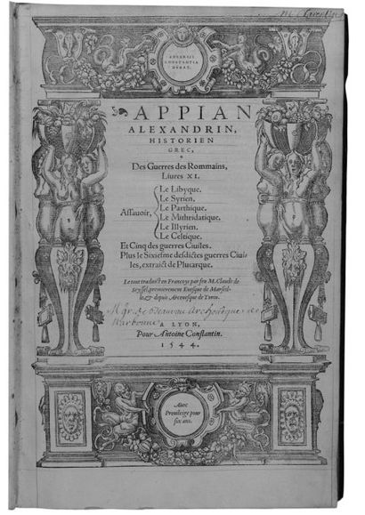 APPIEN
Des guerres des Romains [sic]. Lyon,...