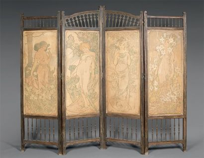Travail français 1900 et Alphonse MUcHA (1860-1939)
Paravent...