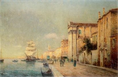 Marc ALDInE (1912-1975)
Quai animé à Venise....
