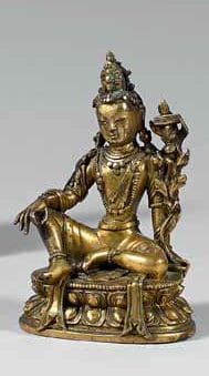 TIBET
Statuette de Manjusri assis en lalitasana...