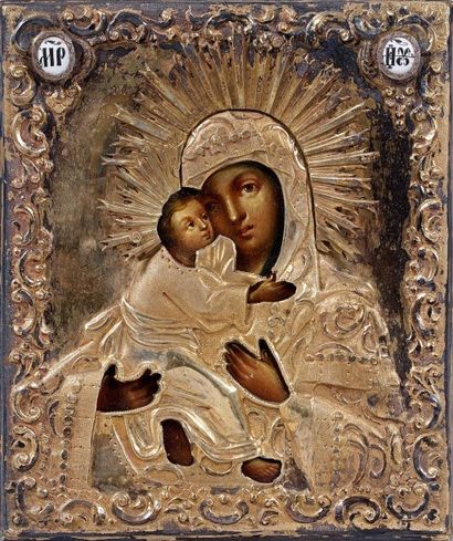 RUSSIE Icône. Vierge à l'Enfant. Tempera...