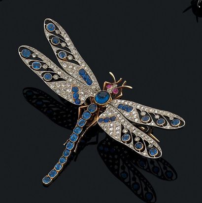 Broche trembleuse en forme de libellule en...