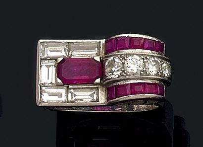 Bague chevalière en platine (950) à plateau...