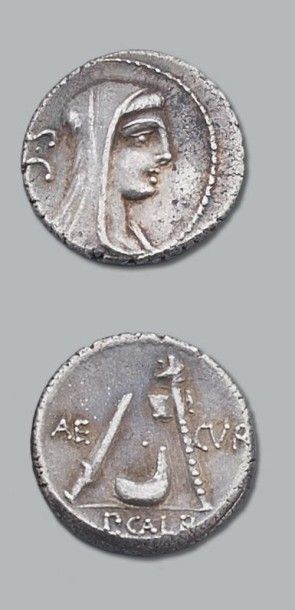 Sulpicia (65 av. J-C). Denier: Tête de Vesta...