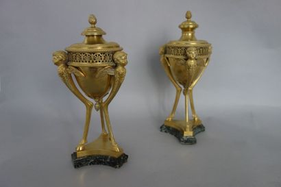 Paire de brûle-parfums tripodes en bronze...