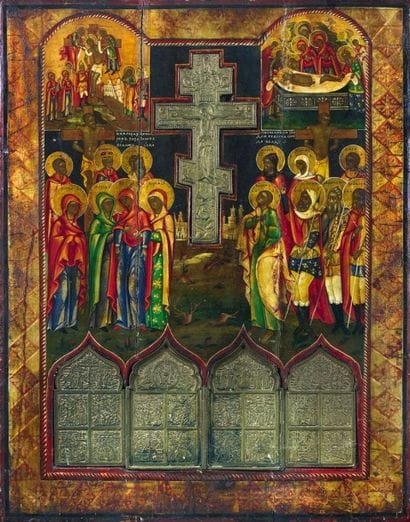 RUSSIE
Icône avec croix et quadriptyque en...