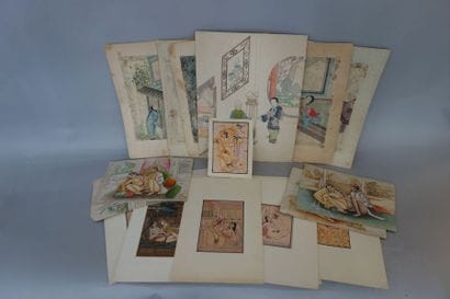 INDE
Treize scènes érotiques. Gouache et...
