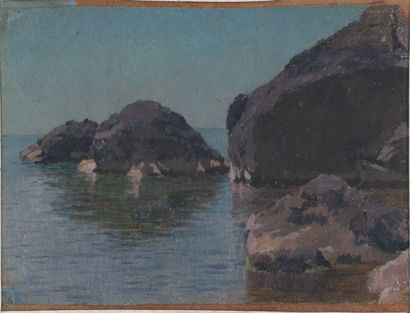 Côte rocheuse. Huile sur toile marouflée...