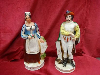 Deux bouteilles Homme et Femme en porcelaine...