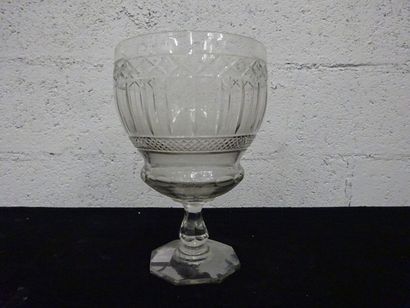 Grande coupe sur pied en cristal incolore...