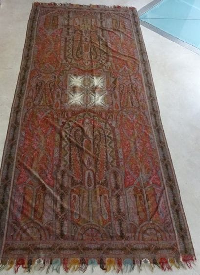 Grand châle en cachemire et laine polychrome,...