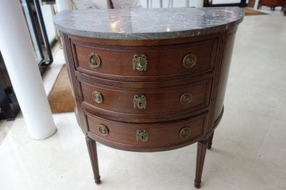 Commode demi-lune en bois naturel, acajou...