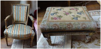 Fauteuil en cabriolet. En bois mouluré, sculpté,...