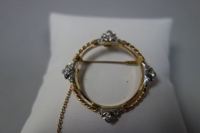 Monture de broche ronde en ors jaune et gris...