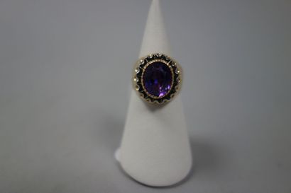 Bague en ors jaune et gris (750) rainurée...