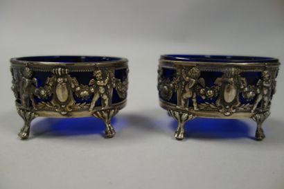 Paire de salières en argent (925) à décor...