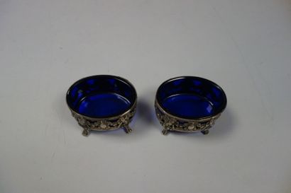 Paire de salières en argent (925) à décor...