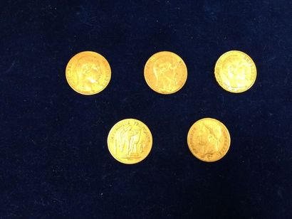 FRANCE

Lot de cinq pièces de 20 francs or,

1813,...
