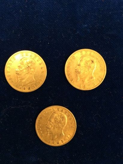 ITALIE

Lot de trois pièces de 20 lires,...