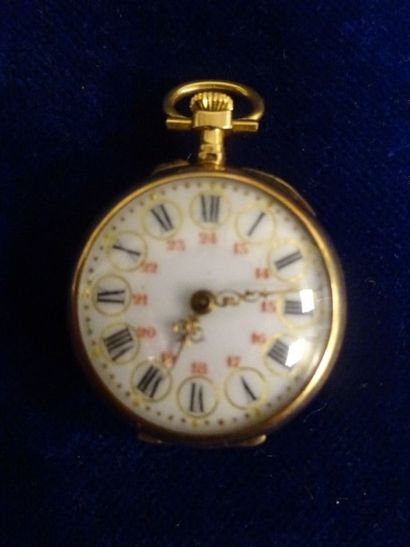 Montre de col en or jaune (750), fond à décor...