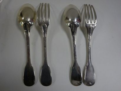 Deux couverts en argent (925) modèle à filets...