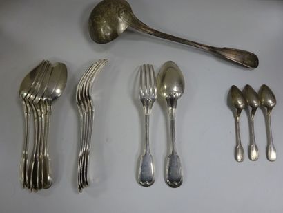 Six couverts de table en argent (925) modèle...