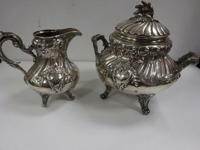 Sucrier et pot à lait en argent (925) à décor...