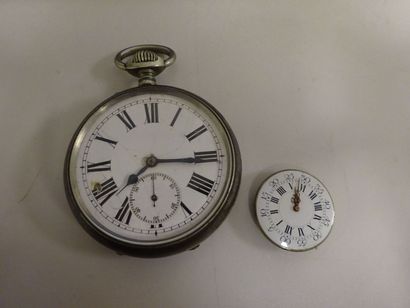 Montre de gousset en métal, cadran émaillé...
