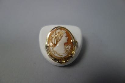 Petite broche ovale en or jaune (750), sertie...