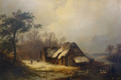 Ecole du XIXème siècle
Paysage de chaumières...