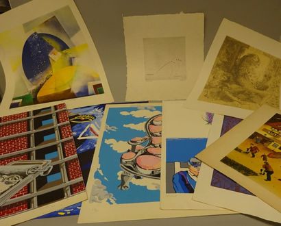 Fort lot d'estampes en couleur sur papier...