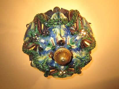 Vasque luminaire en céramique polychrome...
