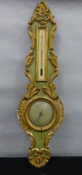 Baromètre et thermomètre d'applique, en bois...