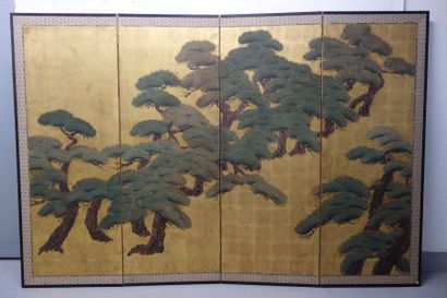 JAPONParavent à quatre feuilles à décor d'un...