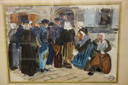 Mathurin MEHEUT (1882-1958)Scène de rue animée.Gouache...