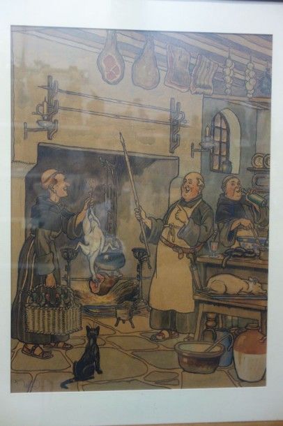 Harry ELLIOTT SCOTT (1909-?)Moines préparant...