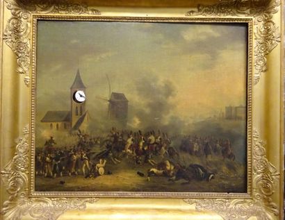 Tableau-pendule, 
Huile sur toile représentant...