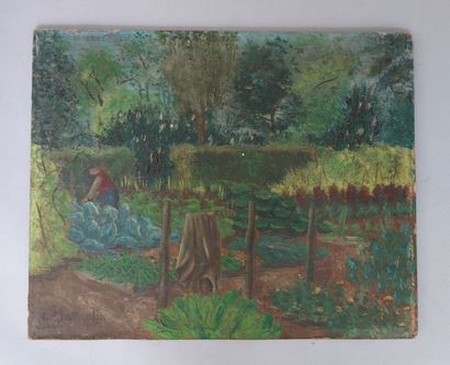 Lucien MATHELIN (1905-1981)Le potager.Huile...