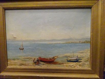ECOLE DU XXème siècle.Pêcheurs et barques...