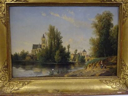 Léon FLEURY (1804-1858)Paysage de bords de...