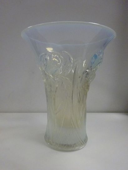 Vase cornet à décor d'iris.

Épreuve en verre...