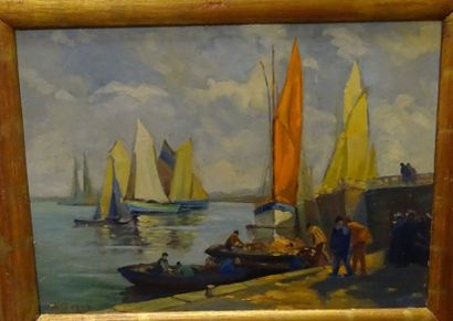 A. ROYER (XXe siècle)
Retour de pêche.

Huile...