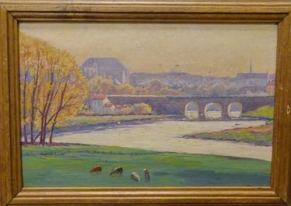 Ecole du XXème siècle

Paysage au pont.

Huile...