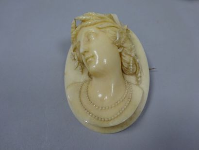 Broche de forme ovale en ivoire pré-convention...