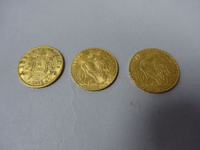FRANCE

3 pièces de 20 francs or, 

1863,...